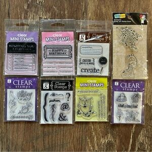 Lot of 8 Mini Clear Ink Stamp Sets Miscellaneous Designs